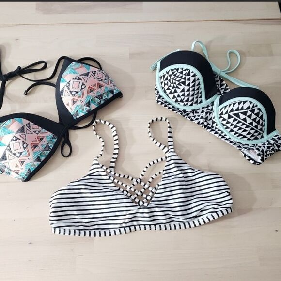 Black Green Multicolor Underwire Padded Triangle Swimwear Lot Of 3 Bikini Top M - Picture 12 of 15